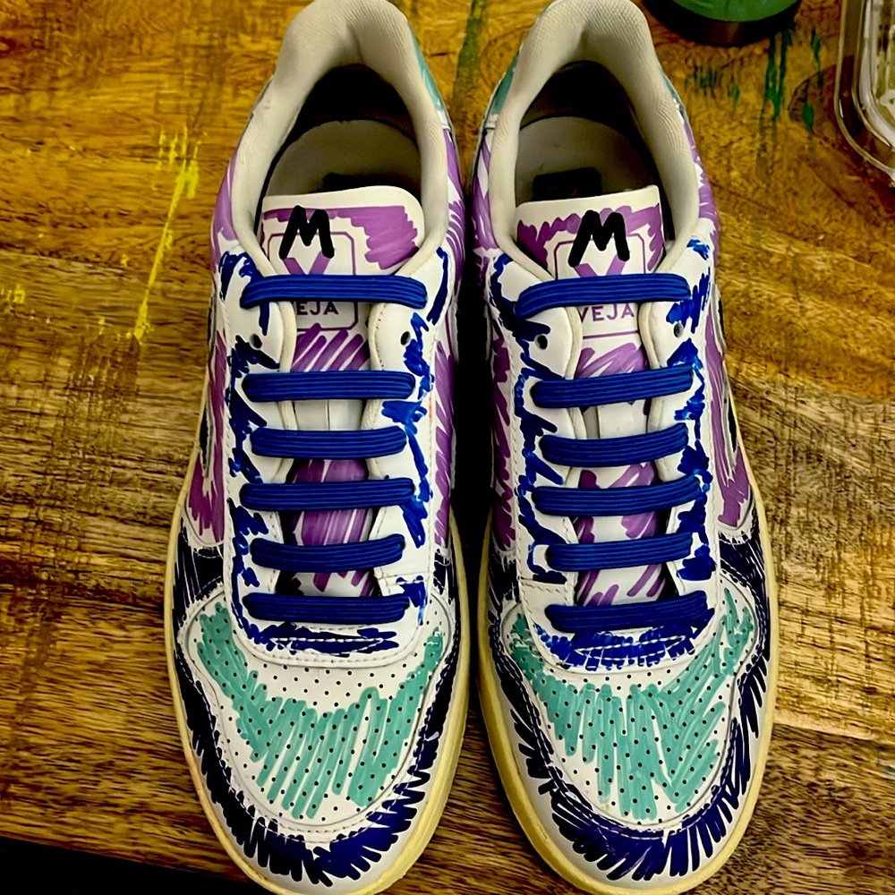 Marni X Veja  V10 Dark Violet Orchid Black Scribble Logo Sneakers..Size 40 🤩 - Picture 2 of 8